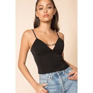 Superdown Black V Neck Zip Adjustable Strap Buckle Camisole Tank Top Size M